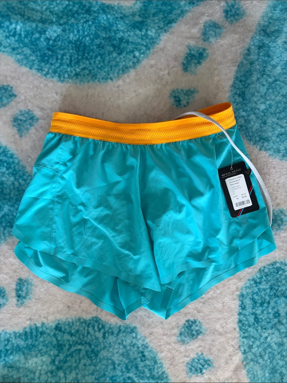 Aqua Athletic Running Shorts with Yellow Waistband